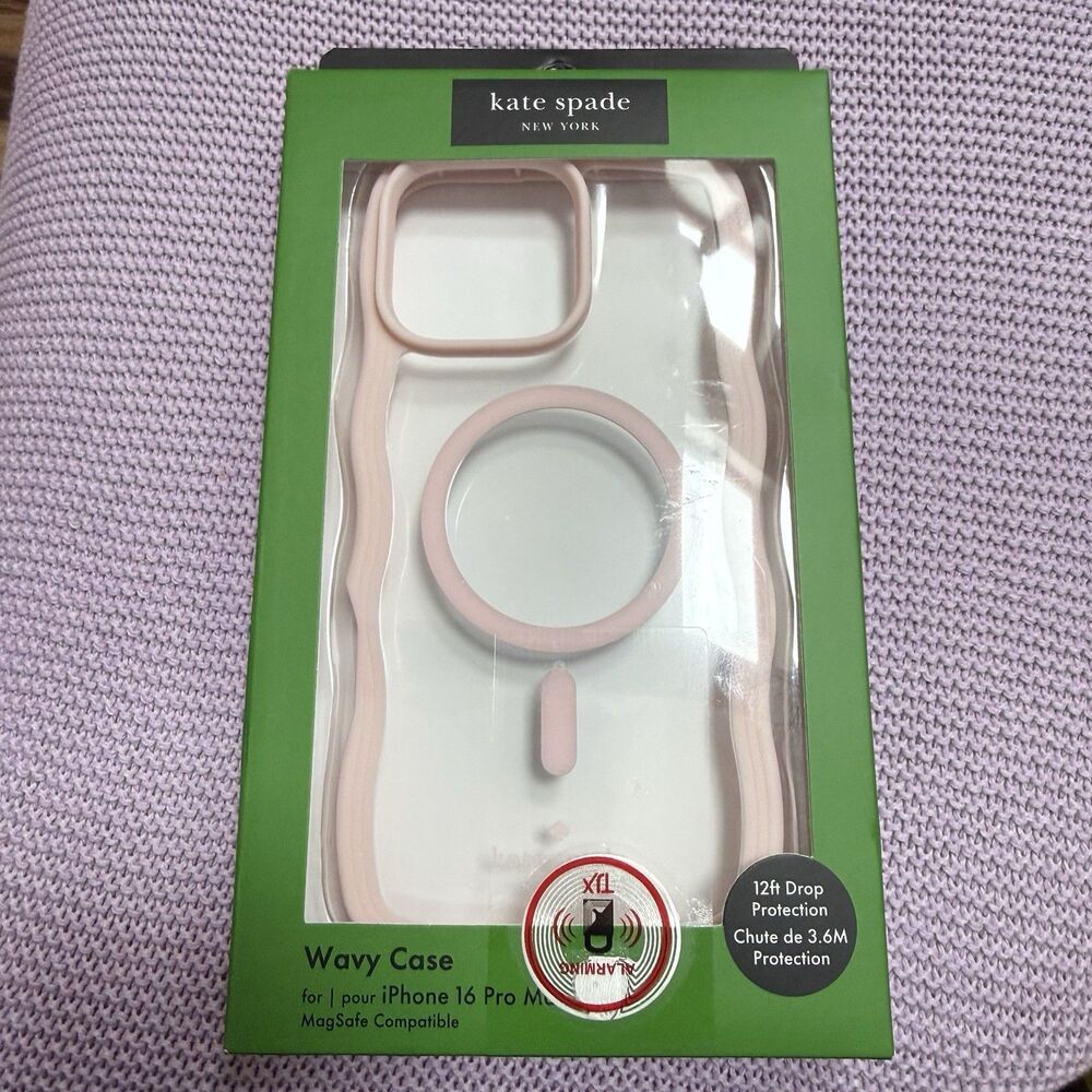 KATE SPADE Case Magsafe For iPHONE 16 Pro Max Wavy Light Pink Clear New